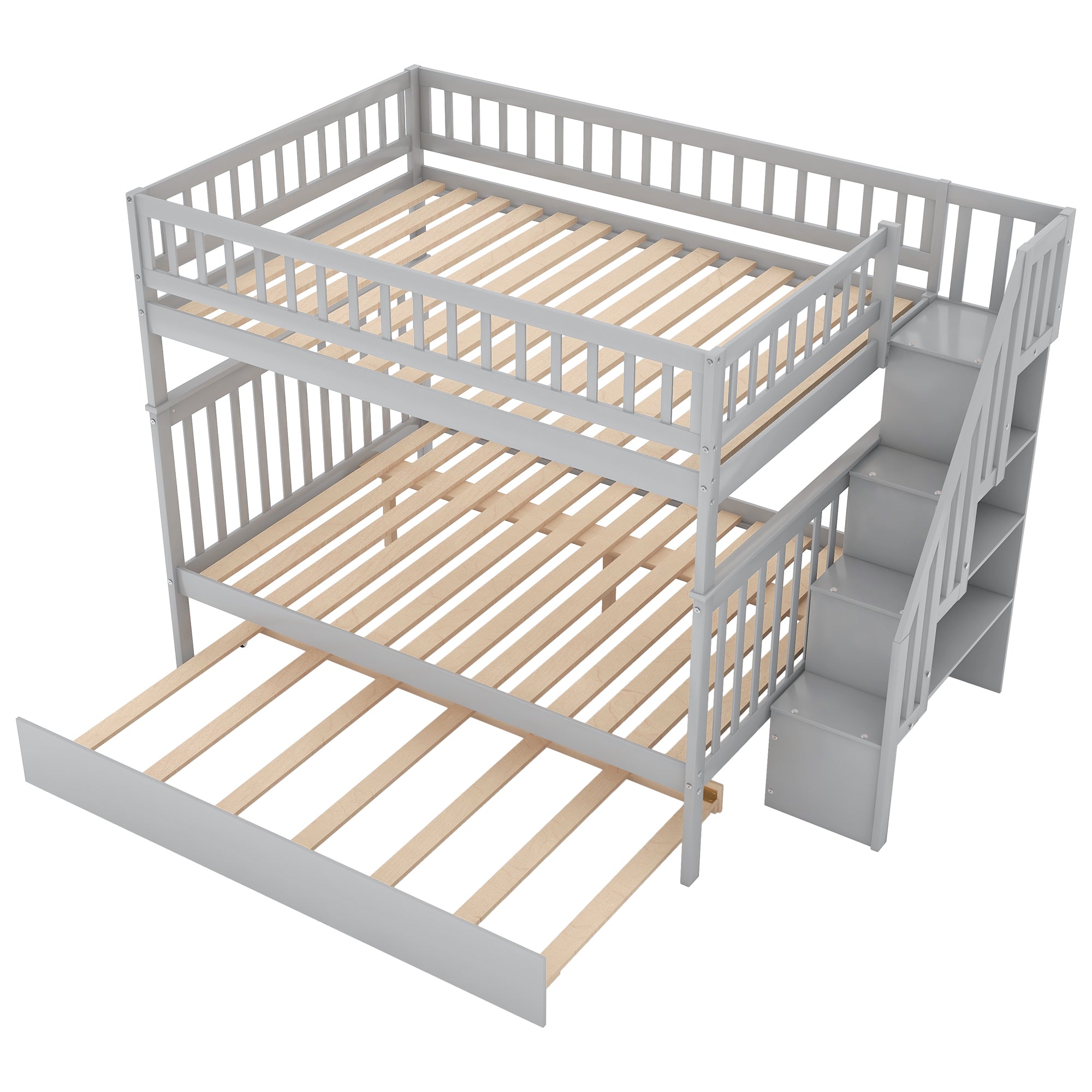 Full over Full Bunk Bed with Trundle and Staircase,Gray - Atlantic Fine Furniture Melbourne FL