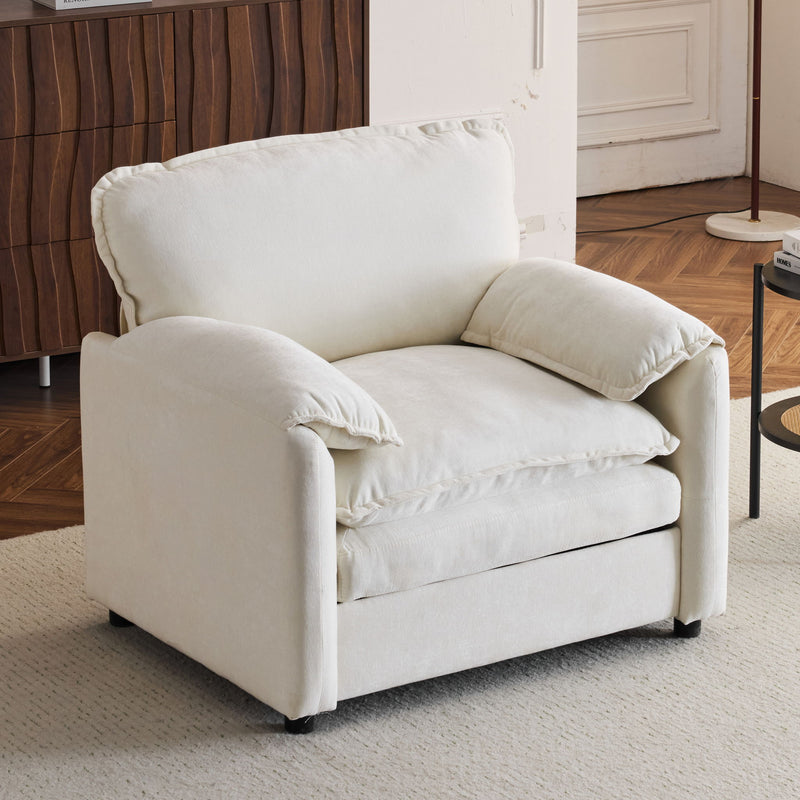 Oversized Reading Armchair With Thick Cushions, High Back Support