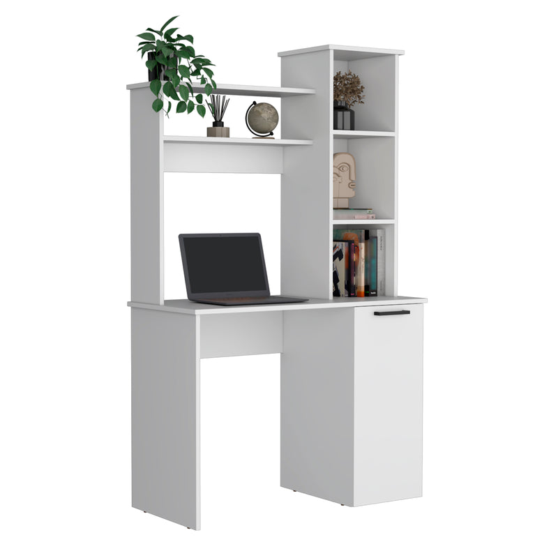 Muncy Computer Desk with Ample Work Surface, Hutch Storage and Single Door Cabinet with 3-Tier Shelves, Black