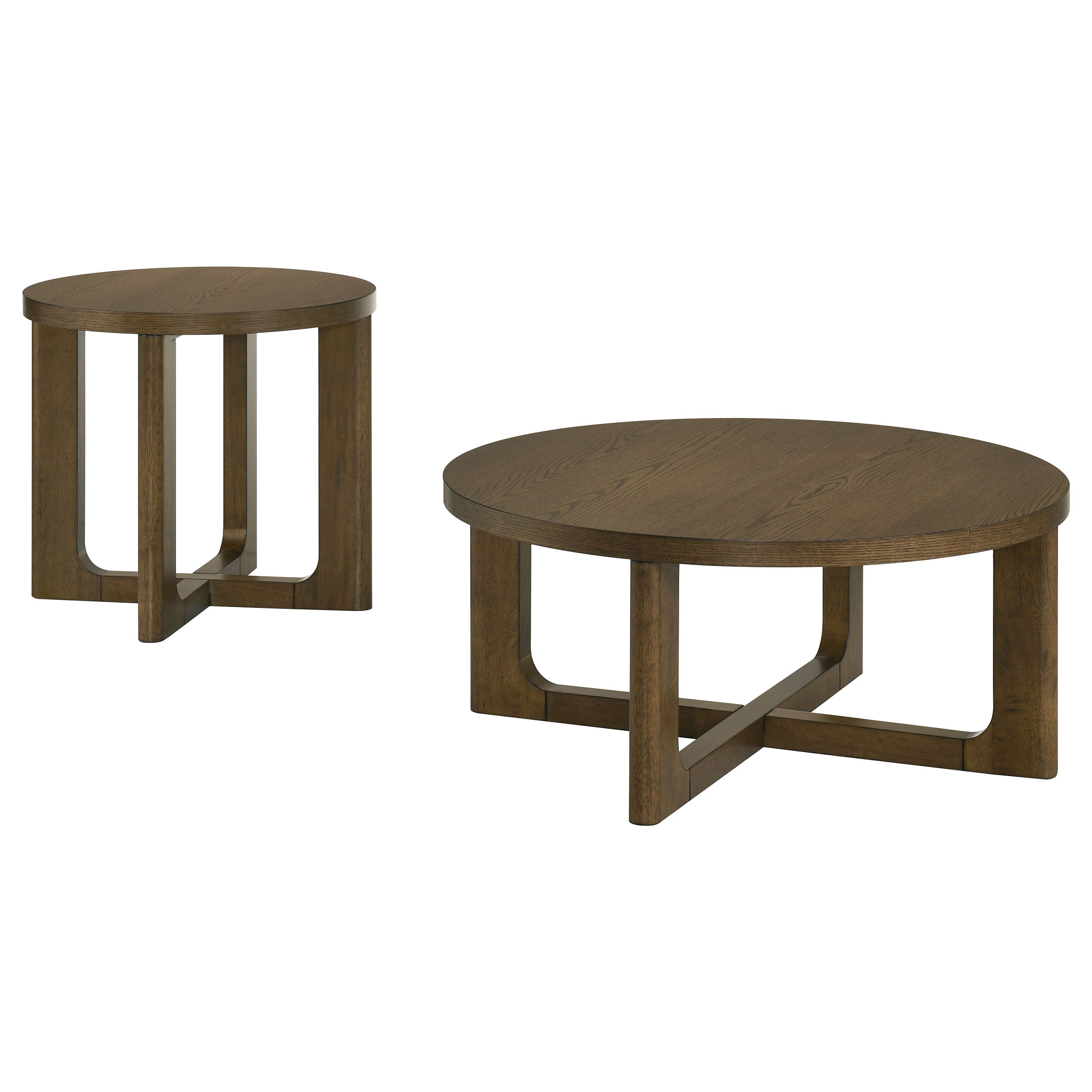 Kessler 2-piece Round Sculptural Wood Coffee Table Set Brown — view 2