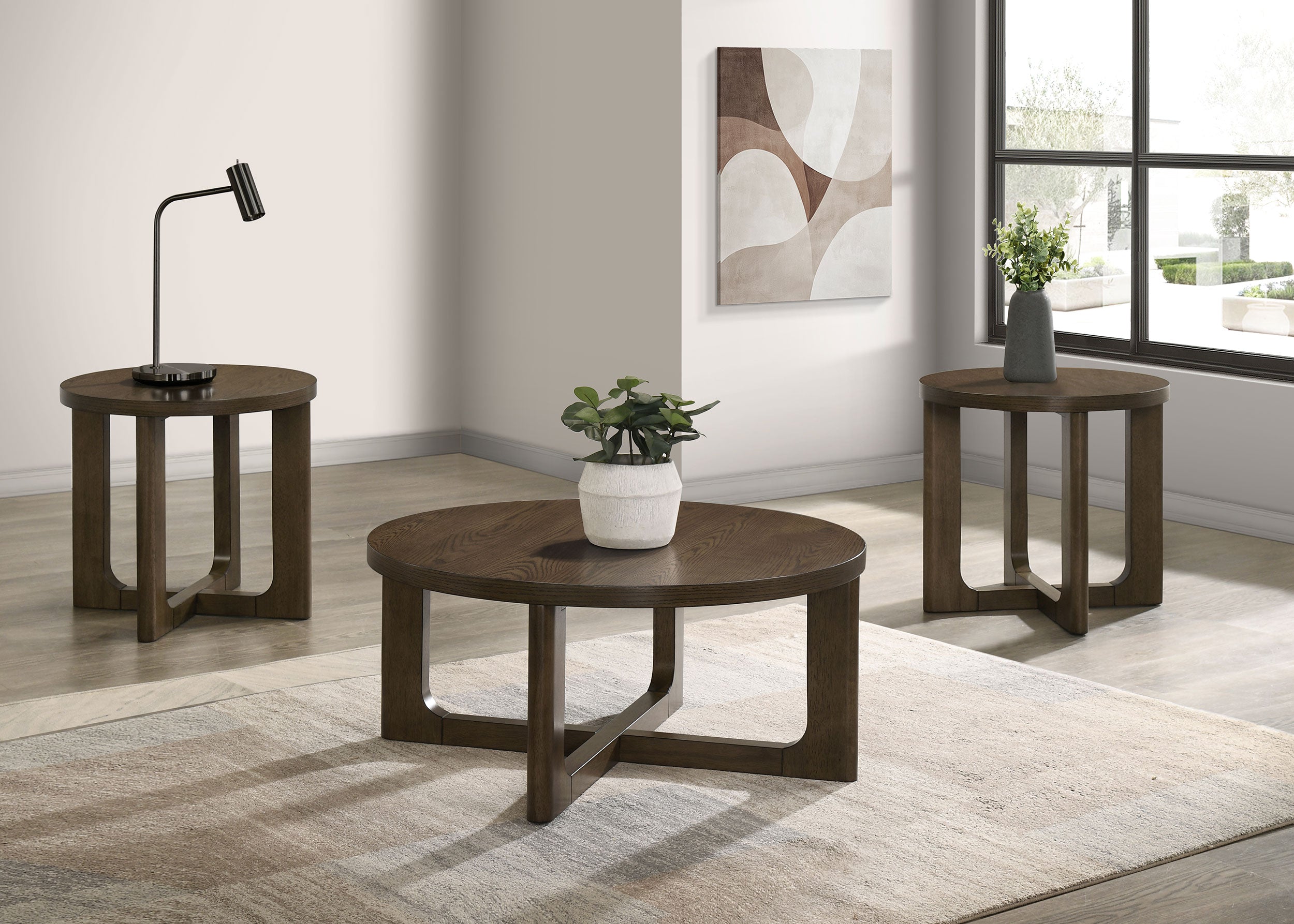 Kessler 3-piece Round Sculptural Wood Coffee Table Set Brown — view 1
