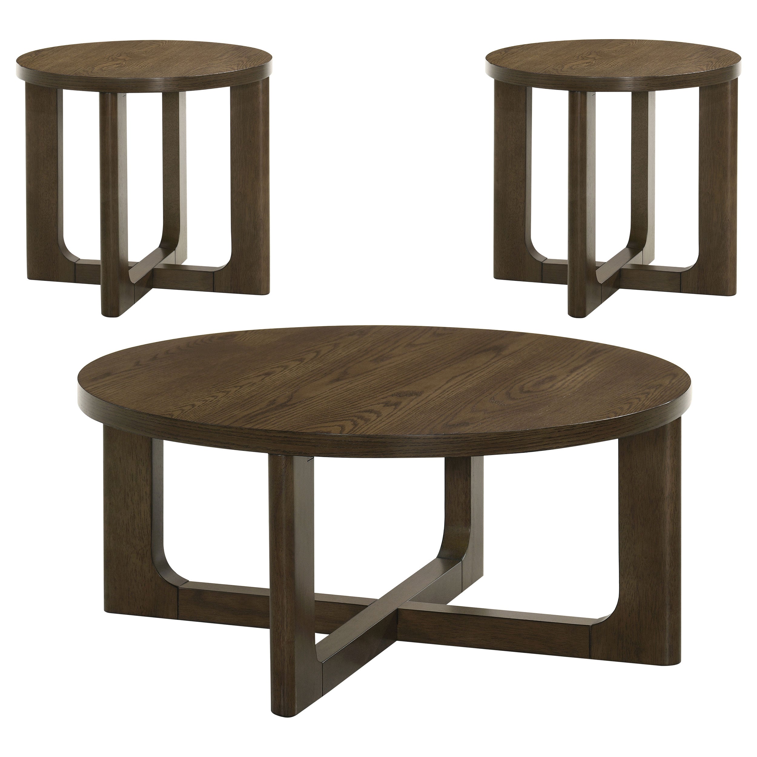 Kessler 3-piece Round Sculptural Wood Coffee Table Set Brown — view 2