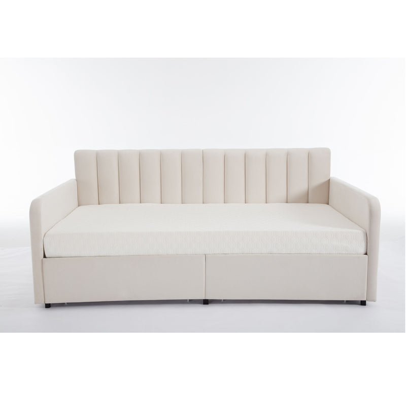 Flora - Upholstered Daybed With 2 Drawers Ribbed Tufted Backrest in Lavish Modern Design