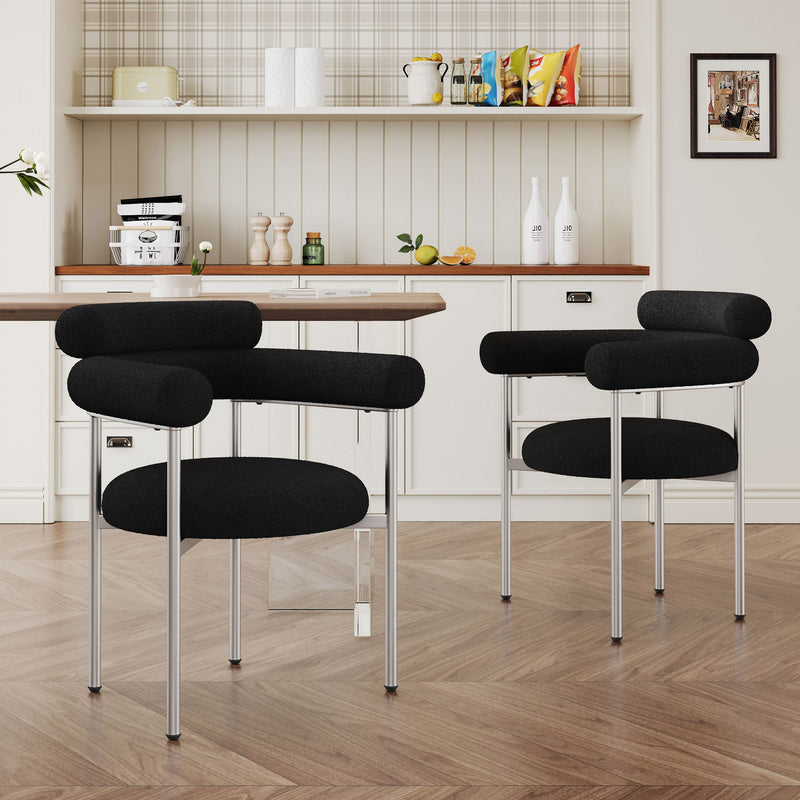 Contemporary Upholstered Armchair Dining Chairs With Metal Legs (Set of 2)