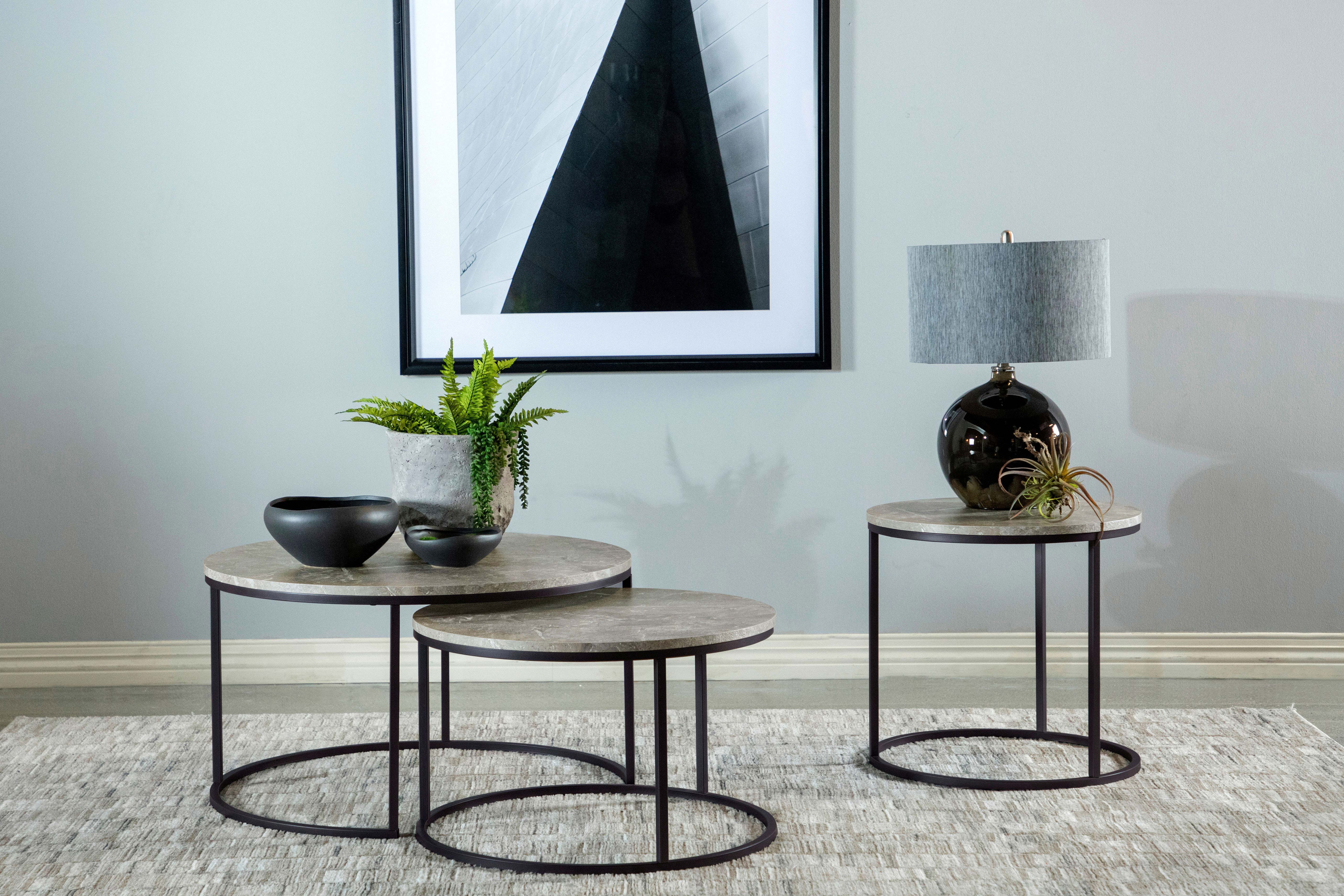 Lainey Round Faux Marble Side End Table Grey — view 5