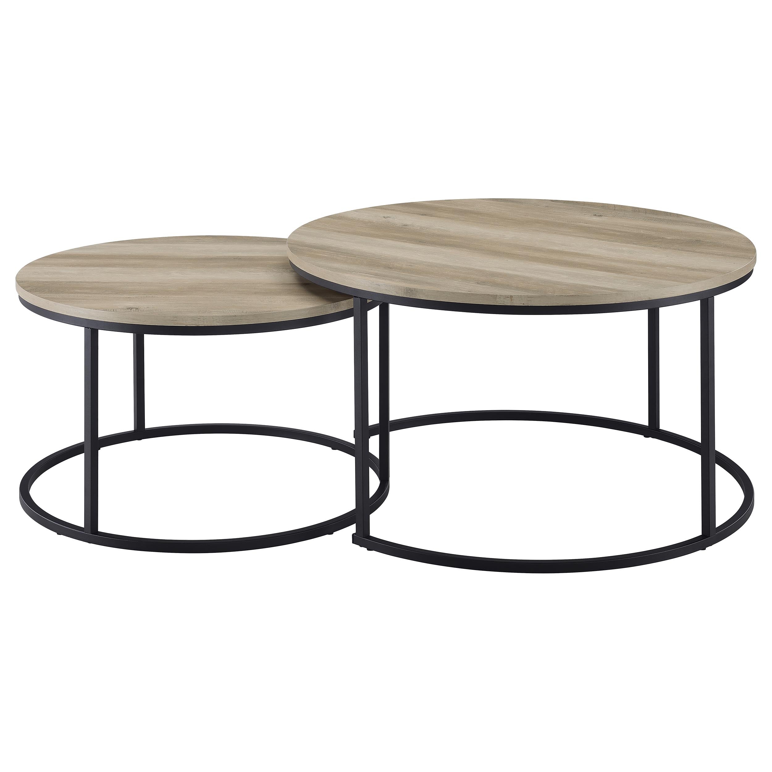 Lainey 2-piece Round Nesting Coffee Table Distressed Pine — view 5