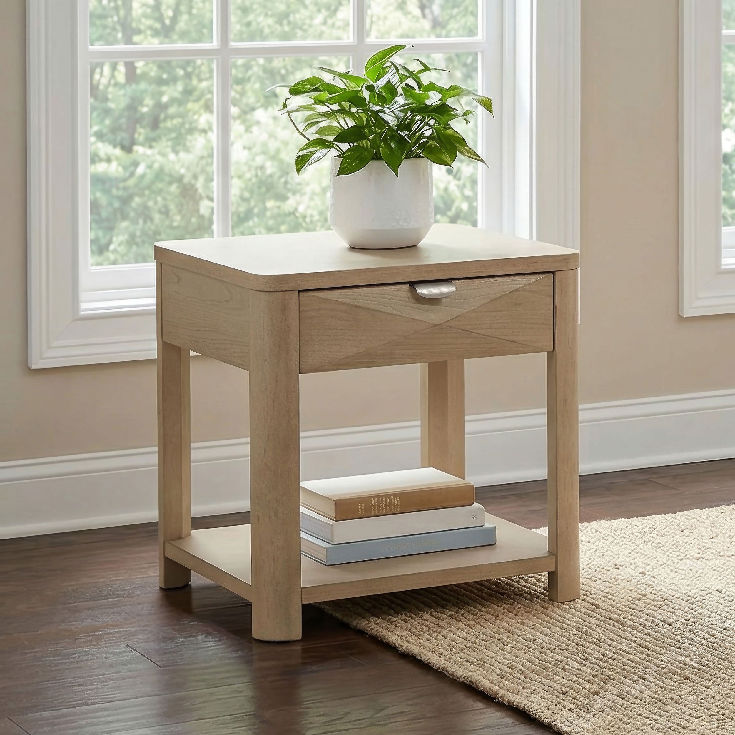 Marcelo Wood End Table with Drawer and Shelf Light Elm — view 2
