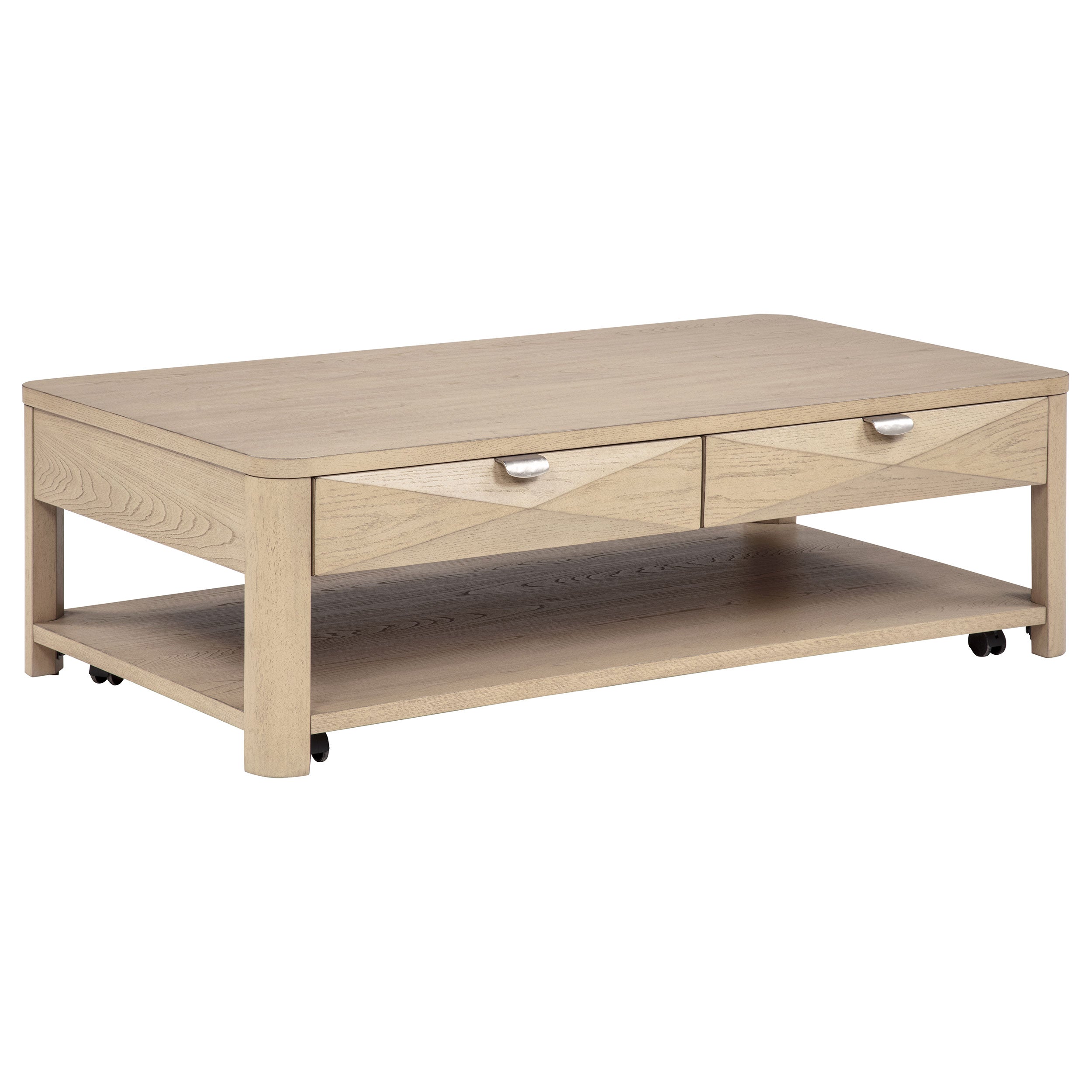 Marcelo Wood Coffee Table with 2 Drawers and Shelf Light Elm — view 1