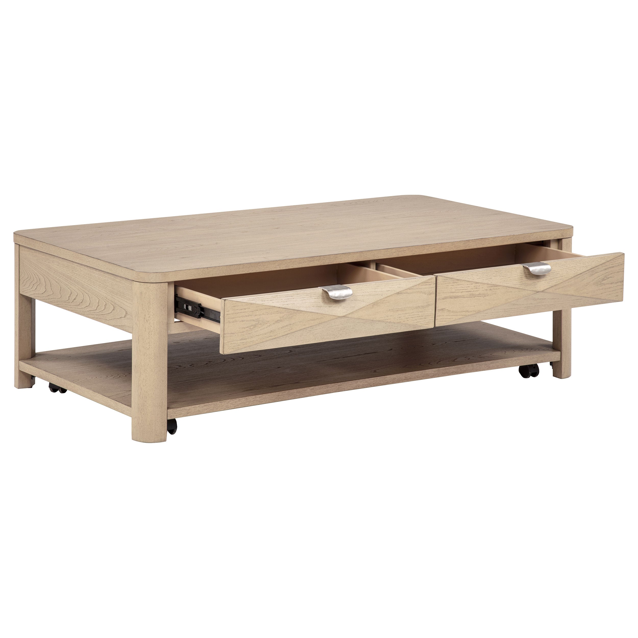 Marcelo Wood Coffee Table with 2 Drawers and Shelf Light Elm — view 3