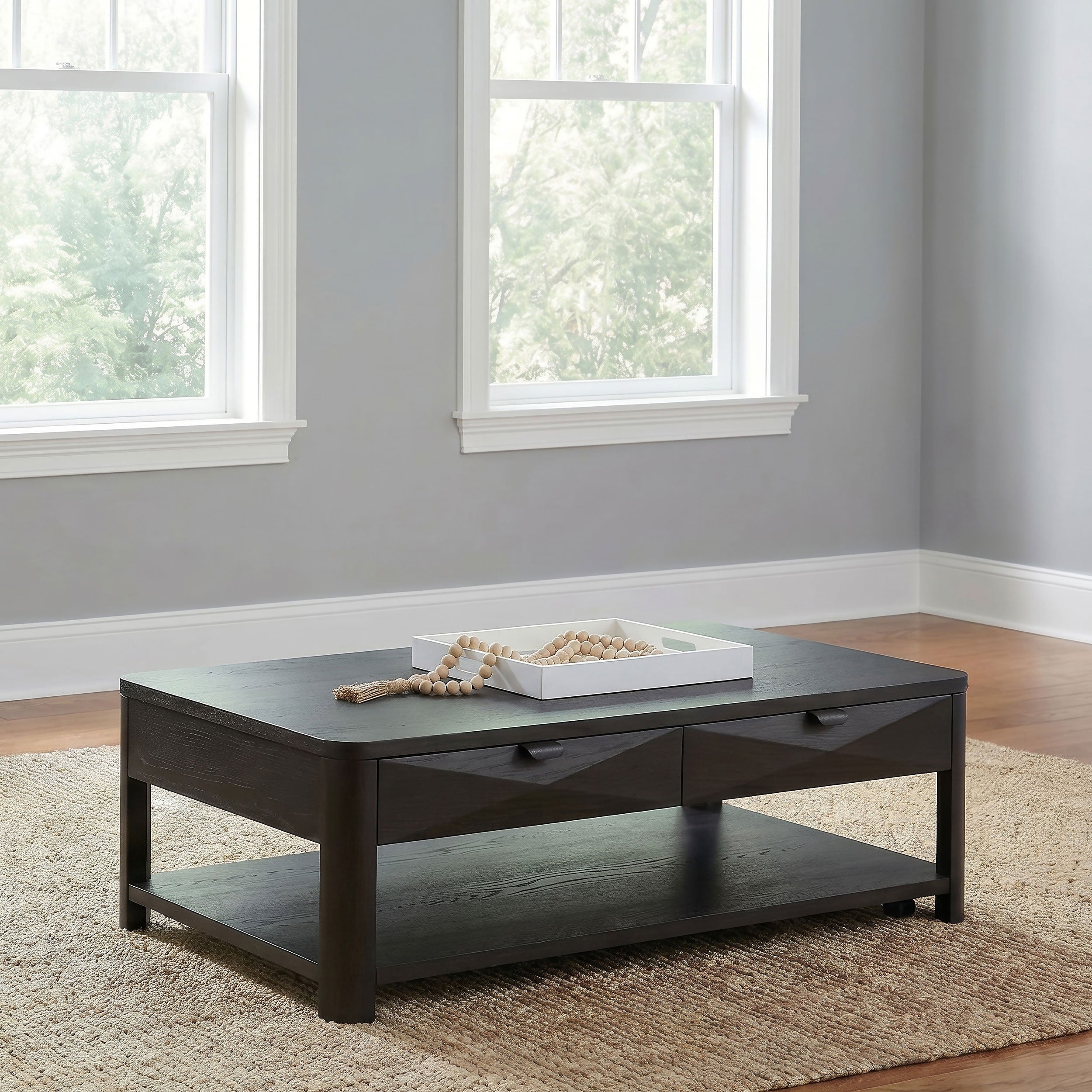 Marcelo Wood Coffee Table with 2 Drawers and Shelf Coffee — view 2