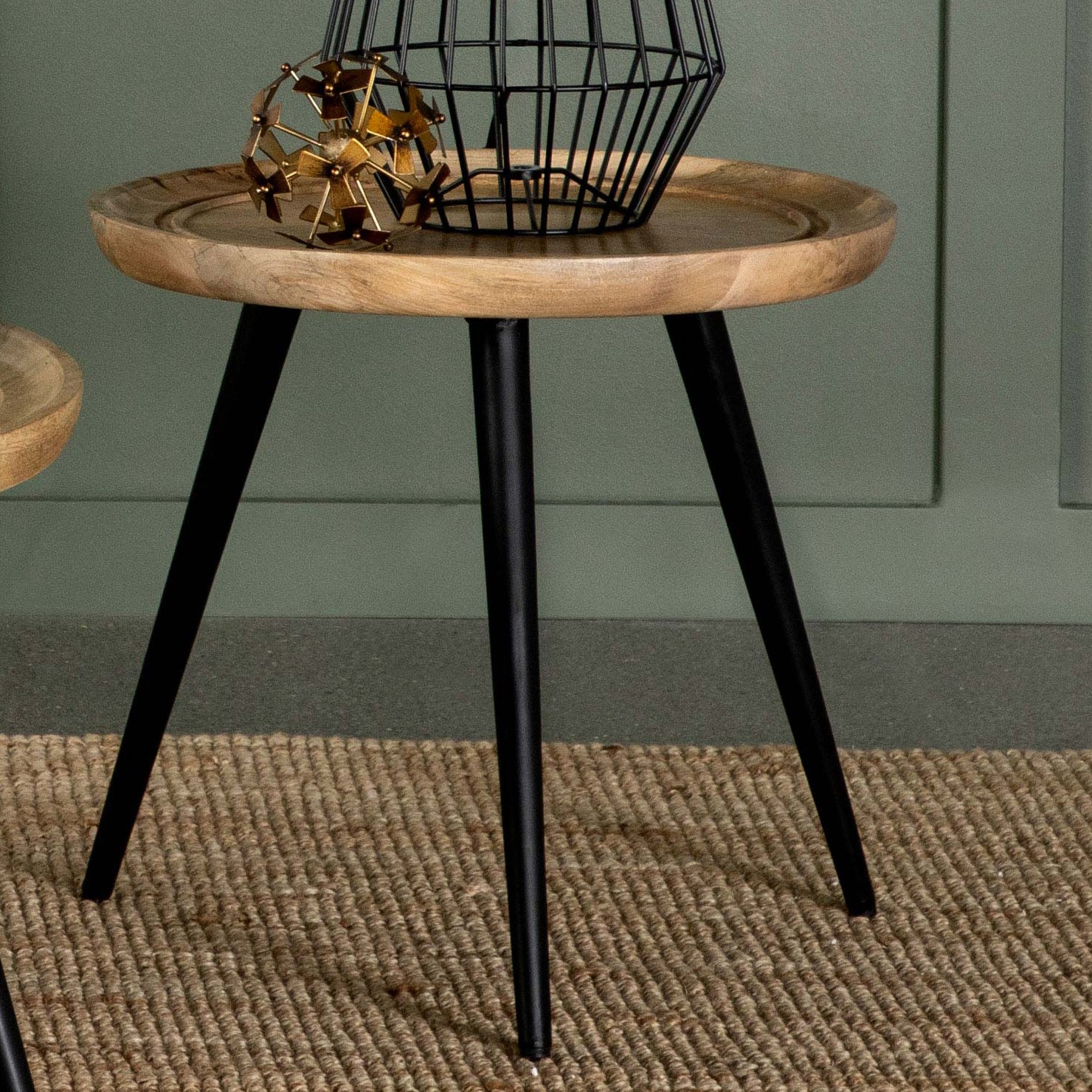 Zoe Round Mango Wood Side End Table Natural and Black — view 2