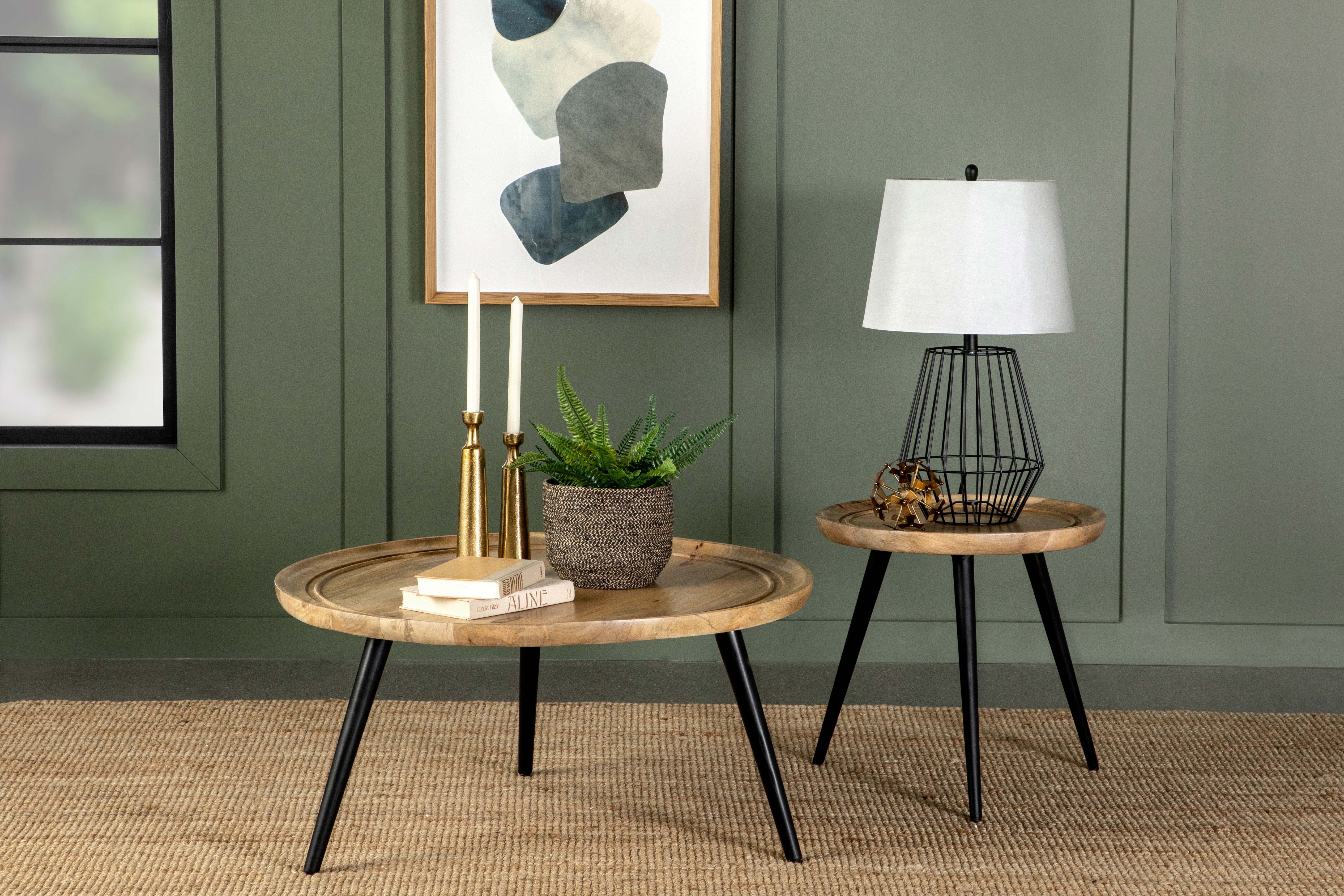 Zoe Round Mango Wood Side End Table Natural and Black — view 6