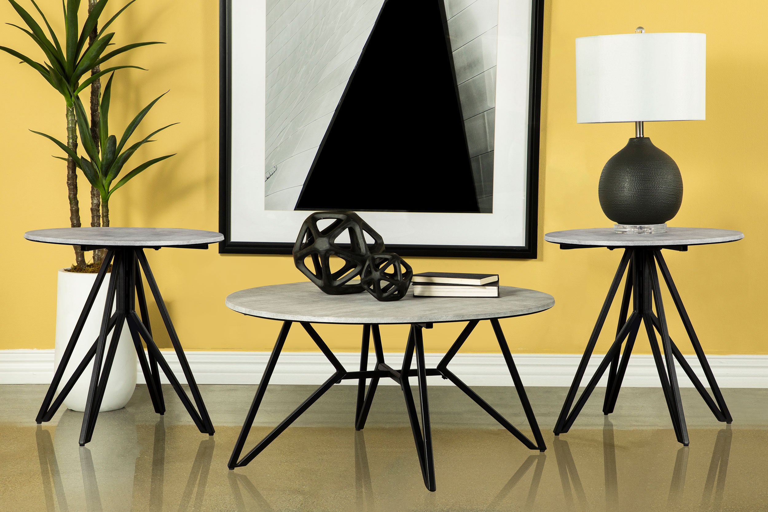 Hadi 3-piece Round SmartTop Coffee and End Table Set Cement — view 1