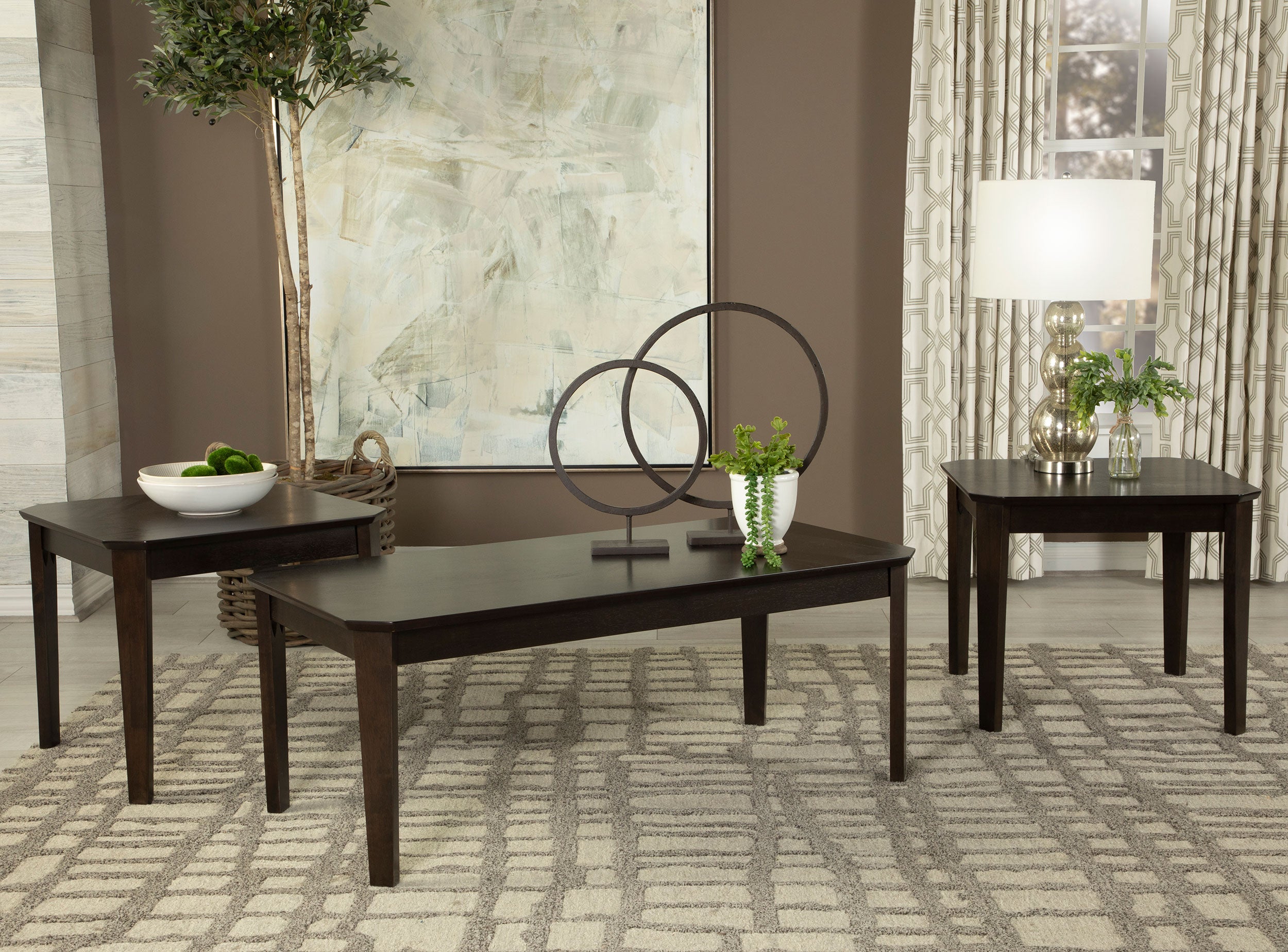 Amaro 3-piece Coffee and End Table Set Dark Brown — view 1