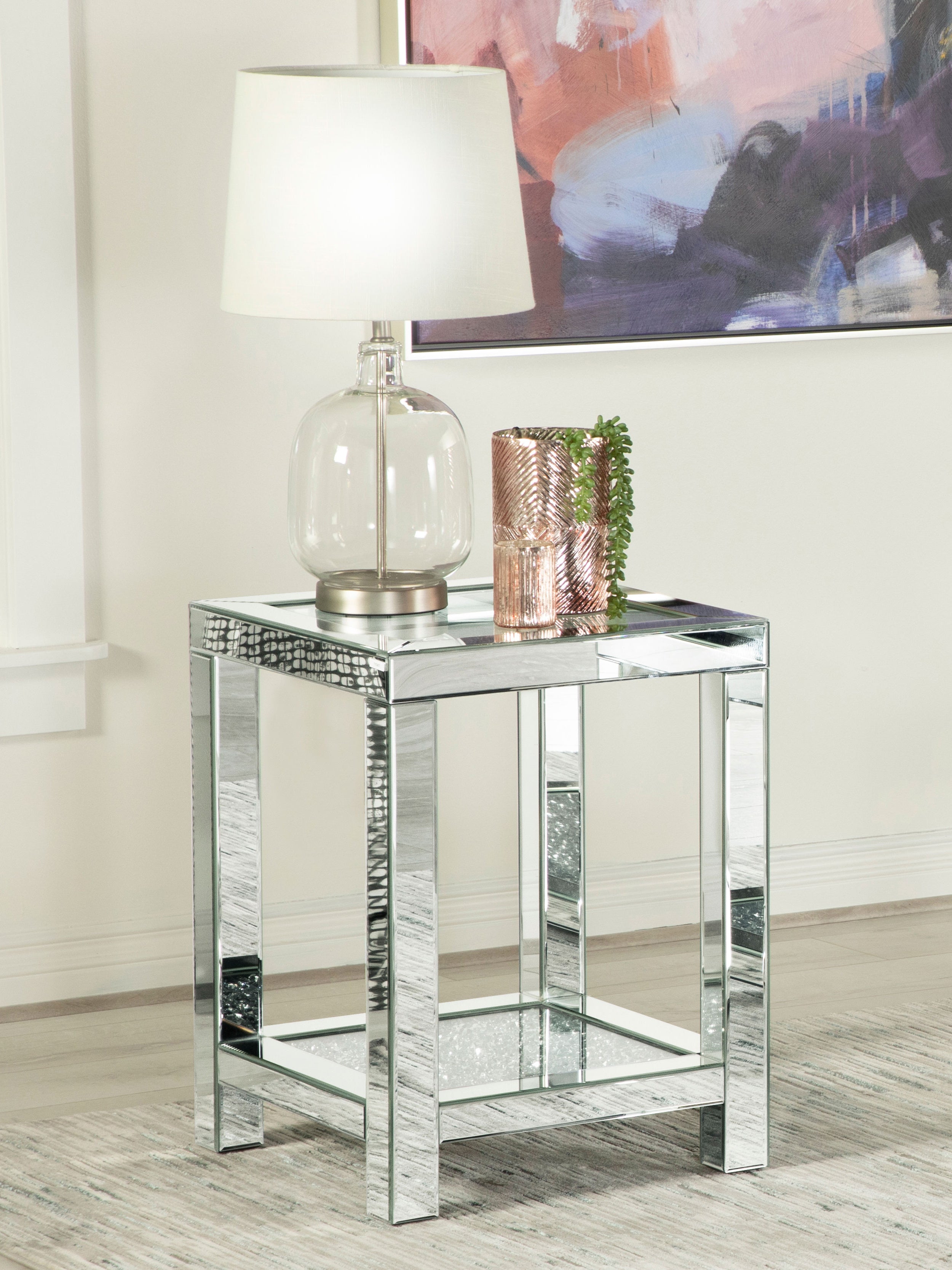 Valentina 1-shelf Square Glass Top Side End Table Silver — view 2