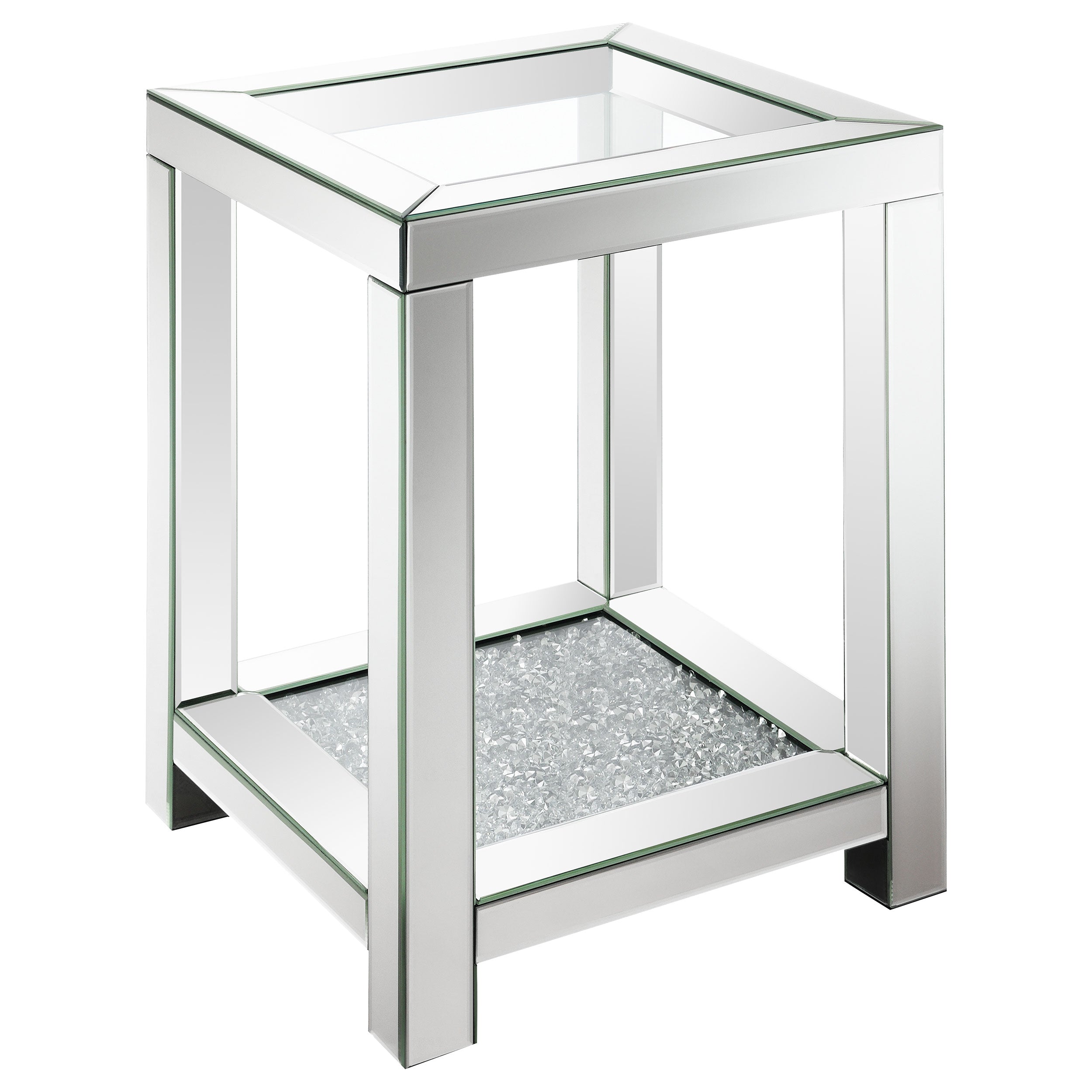 Valentina 1-shelf Square Glass Top Side End Table Silver — view 1