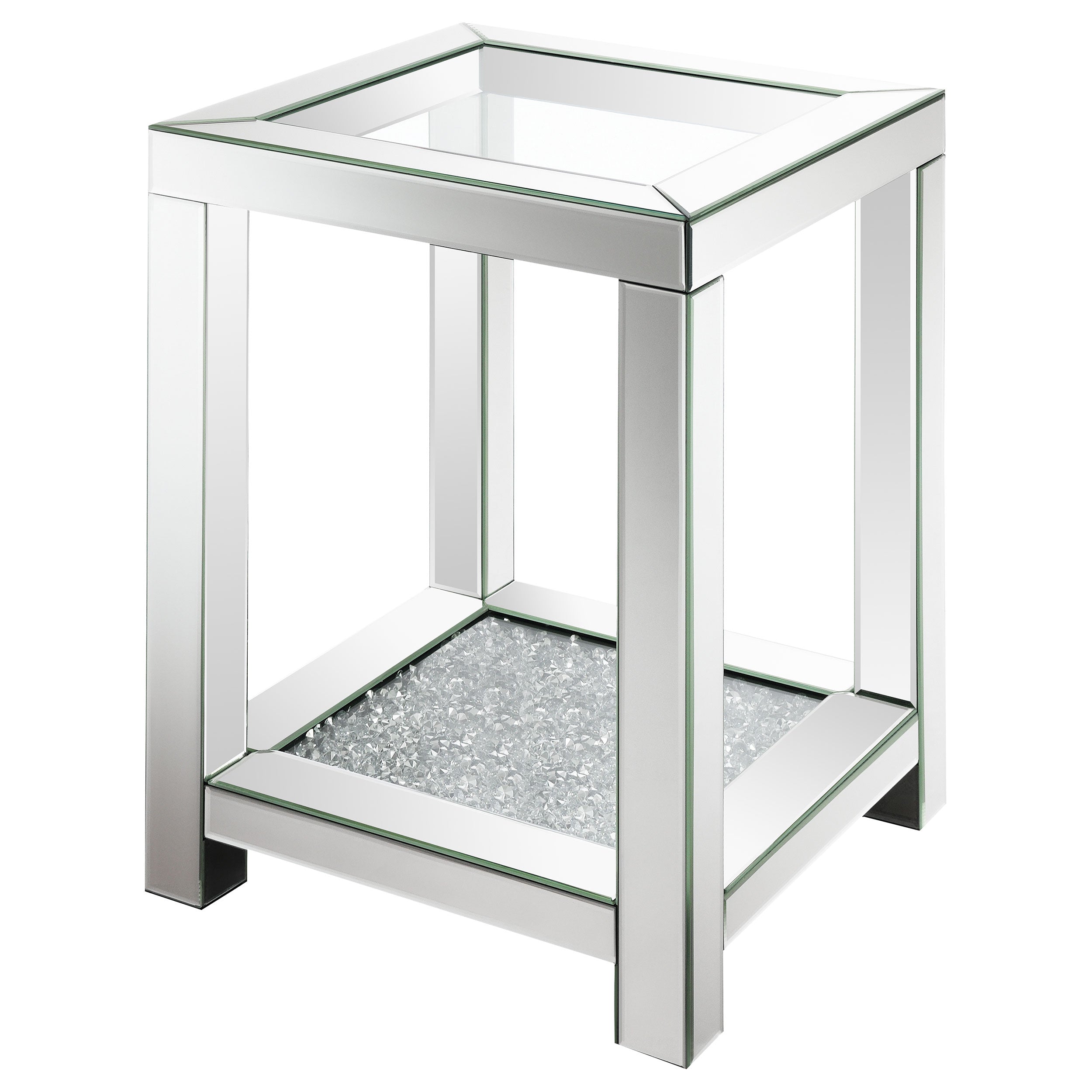 Valentina 1-shelf Square Glass Top Side End Table Silver — view 4