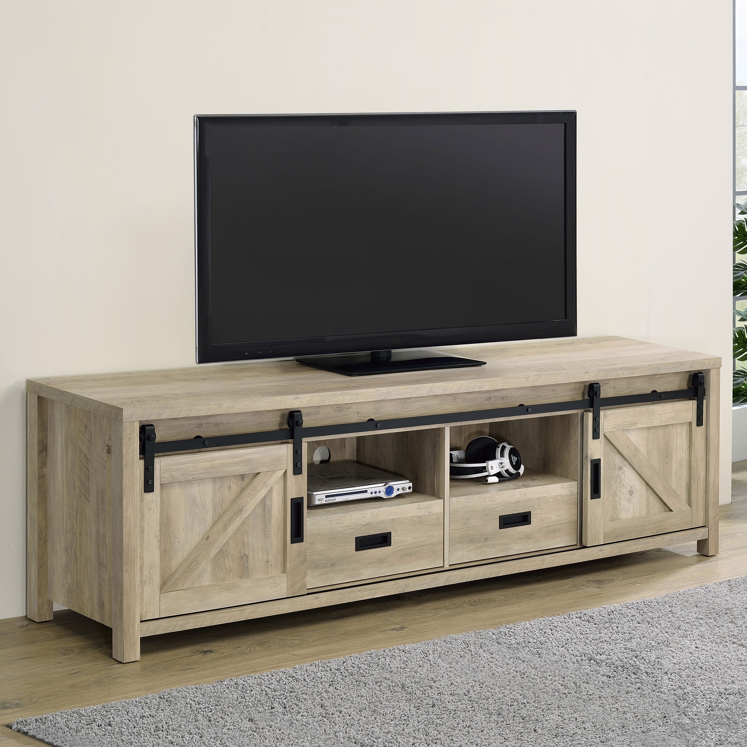 Madra 2-door Engineered Wood 79-inch TV Stand Distressed Pine — view 2