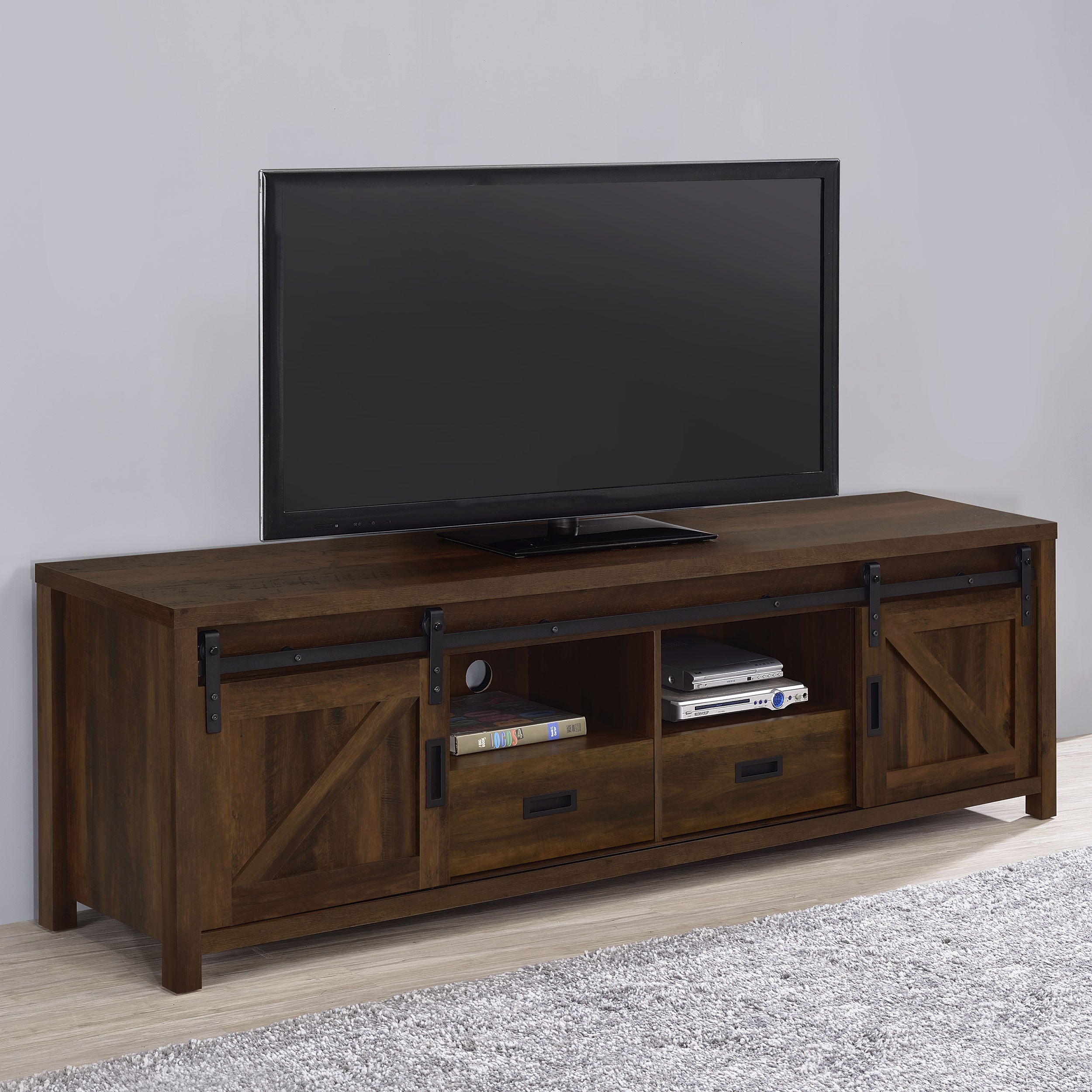 Madra 2-door Engineered Wood 79-inch TV Stand Dark Pine — view 2