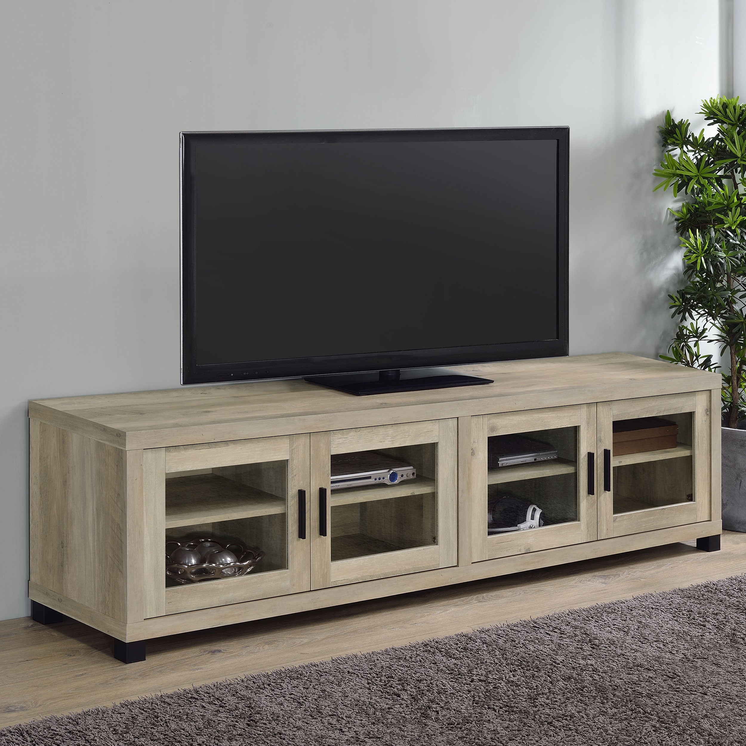 Sachin 4-door Engineered Wood 79-inch TV Stand Distressed Pine — view 2