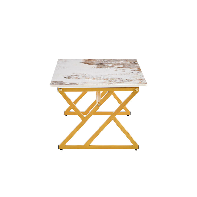 Coffee Table With A Natural And Smooth Marble Pattern On The Surface - Gold