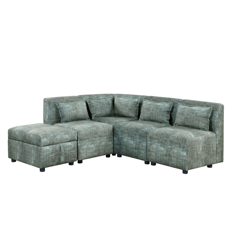 Free-Combined Sectional Sofa 5 Seater Modular Couches With Storage Ottoman, 5 Pillows For Living Room