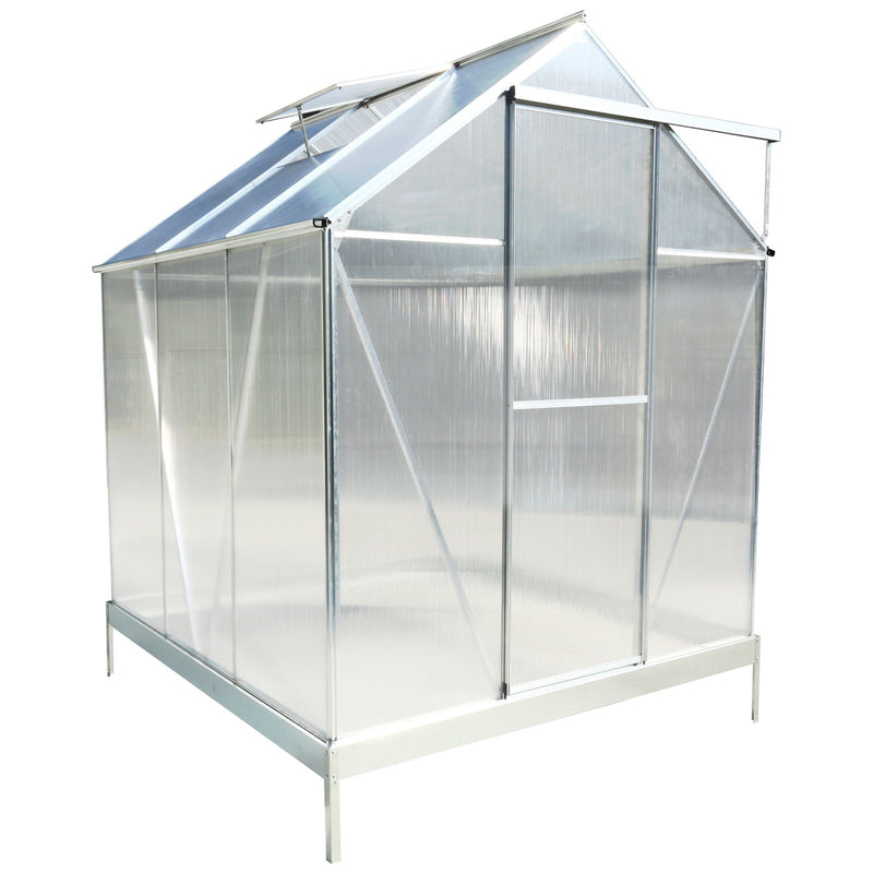 Polycarbonate Greenhouse, Heavy Duty Outdoor Aluminum Walk-In Green House Kit With Rain Gutter, Vent And Door For Backyard Garden