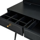 Modern Makeup Vanity Desk With Mirror And Lights Retractable Design Engineered Wood - Black