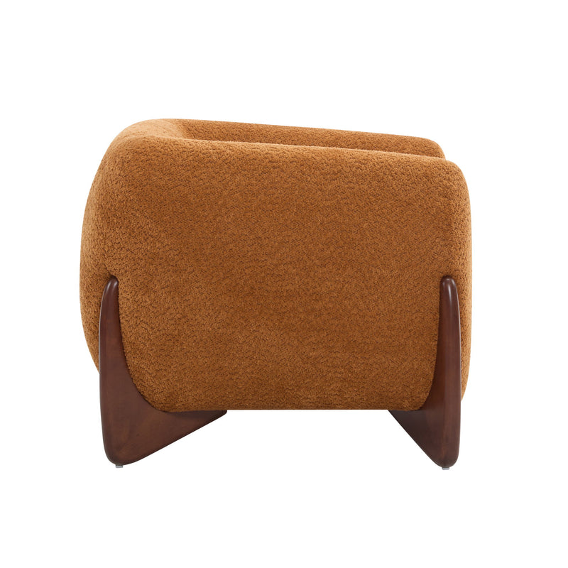 Modern Upholstered Boucle Arm Chair With Tuxedo Design And Triangular Legs