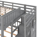 Full Over Twin & Twin Bunk Bed, Wood Triple Bunk Bed with Drawers and Guardrails (Gray)