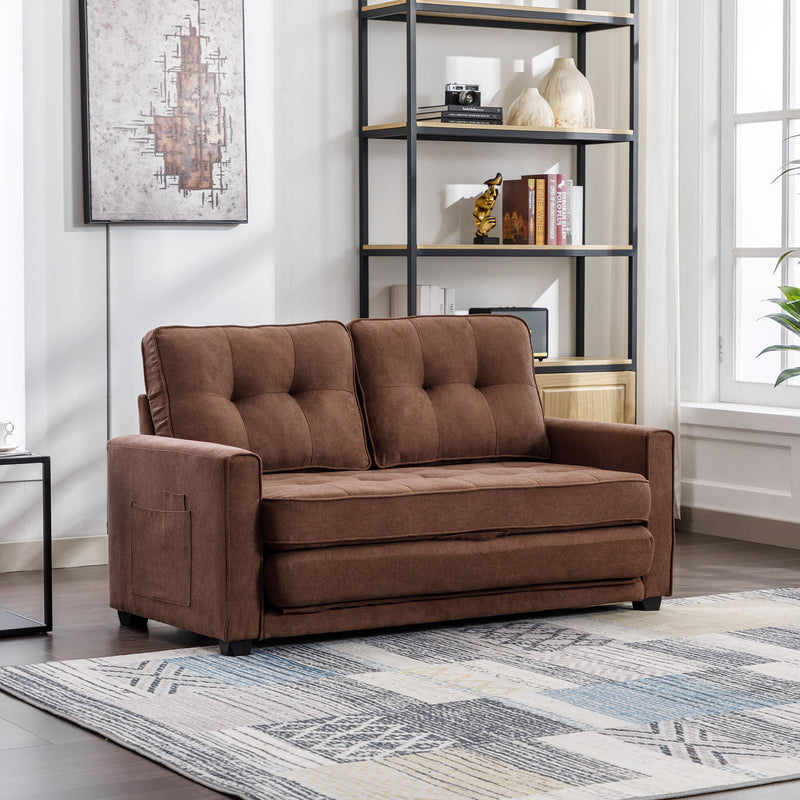 Loveseat Sofa With Pull-Out Bed Modern Upholstered Couch With Side Pocket For Living Room Office