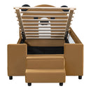 Twin Size Upholstered Daybed with Bear Shaped Headboard, Hydraulic System and Breathable Mesh Fence, Brown