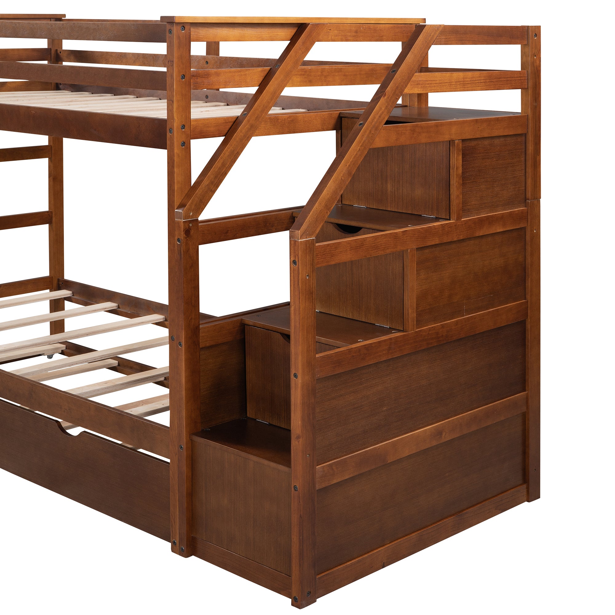 Twin-Over-Twin Bunk Bed with Twin Size Trundle and 3 Storage Stairs,Walnut (OLD SKU :LP000064AAD) - Atlantic Fine Furniture Melbourne FL
