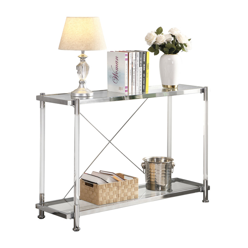 Chrome Glass Sofa Table, Acrylic Side Table, Console Table For Living Room & Bedroom - Chrome