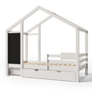 Twin House Bed with Blackboard and Drawers, Two assembly options, White