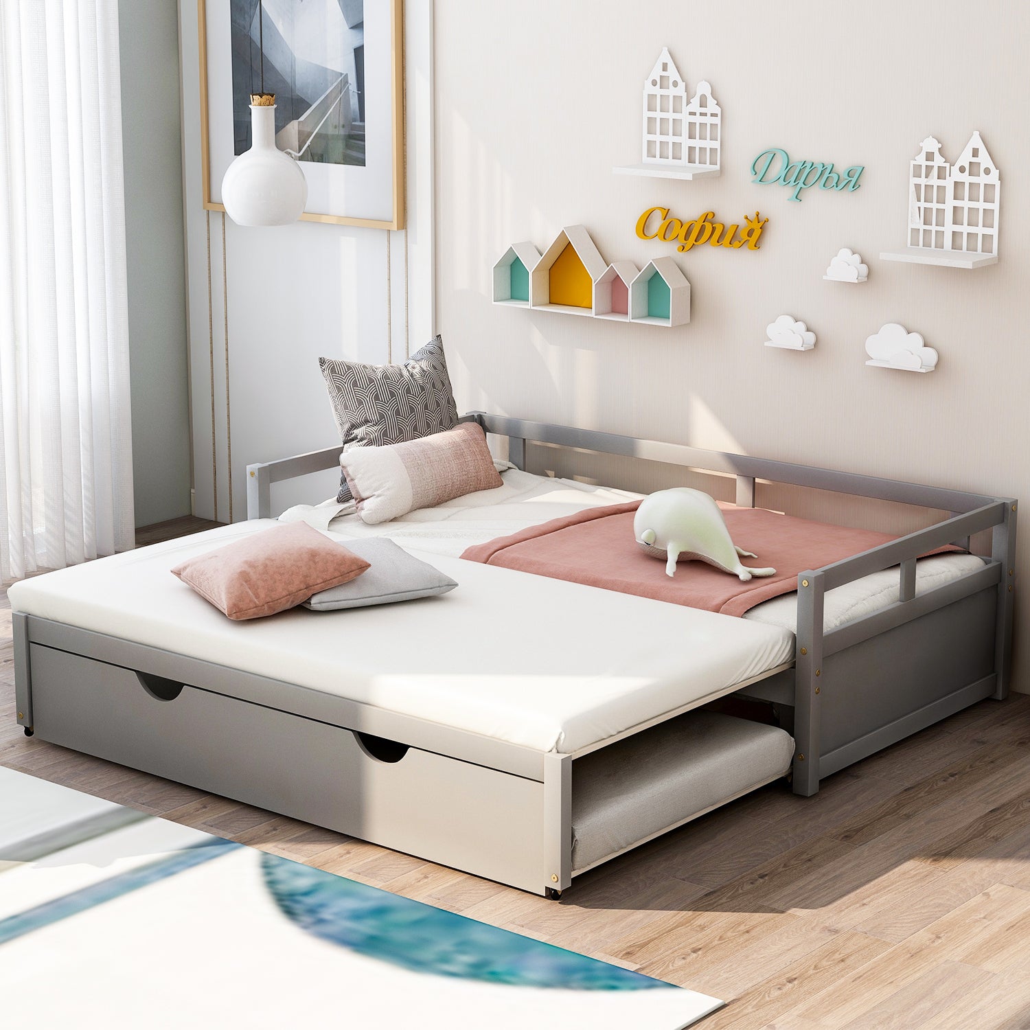 Extending Daybed with Trundle, Wooden Daybed with Trundle, Gray - Atlantic Fine Furniture Melbourne FL