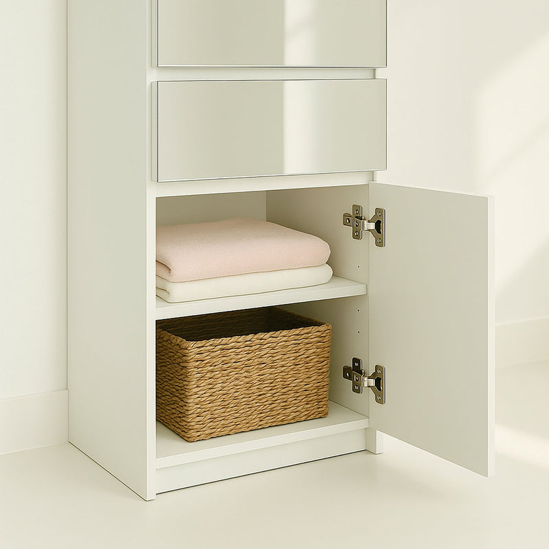 Elise - Slim Modular Wood Closet Cabinet With Mirror In Durable Melamine Construction - White