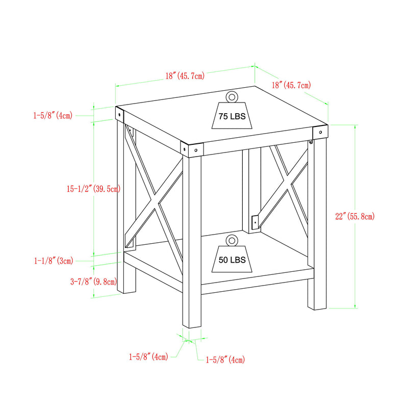 Rustic Industrial X 2 Tier Side Table - Gray Wash