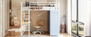 Loft Bed With Desk, Shelves, Power Outlet, LED Light And Wardrobe