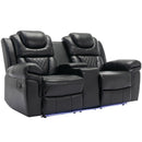 Home Theater Seating Manual Recliner Loveseat With Hide-Away Storage, Cup Holders And Led Light Strip For Living Room