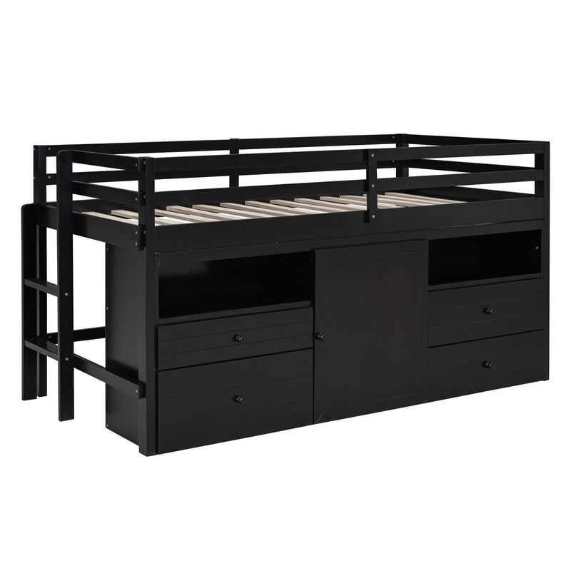 Loft Bed With 4 Drawers, Underneath Cabinet And Shelves