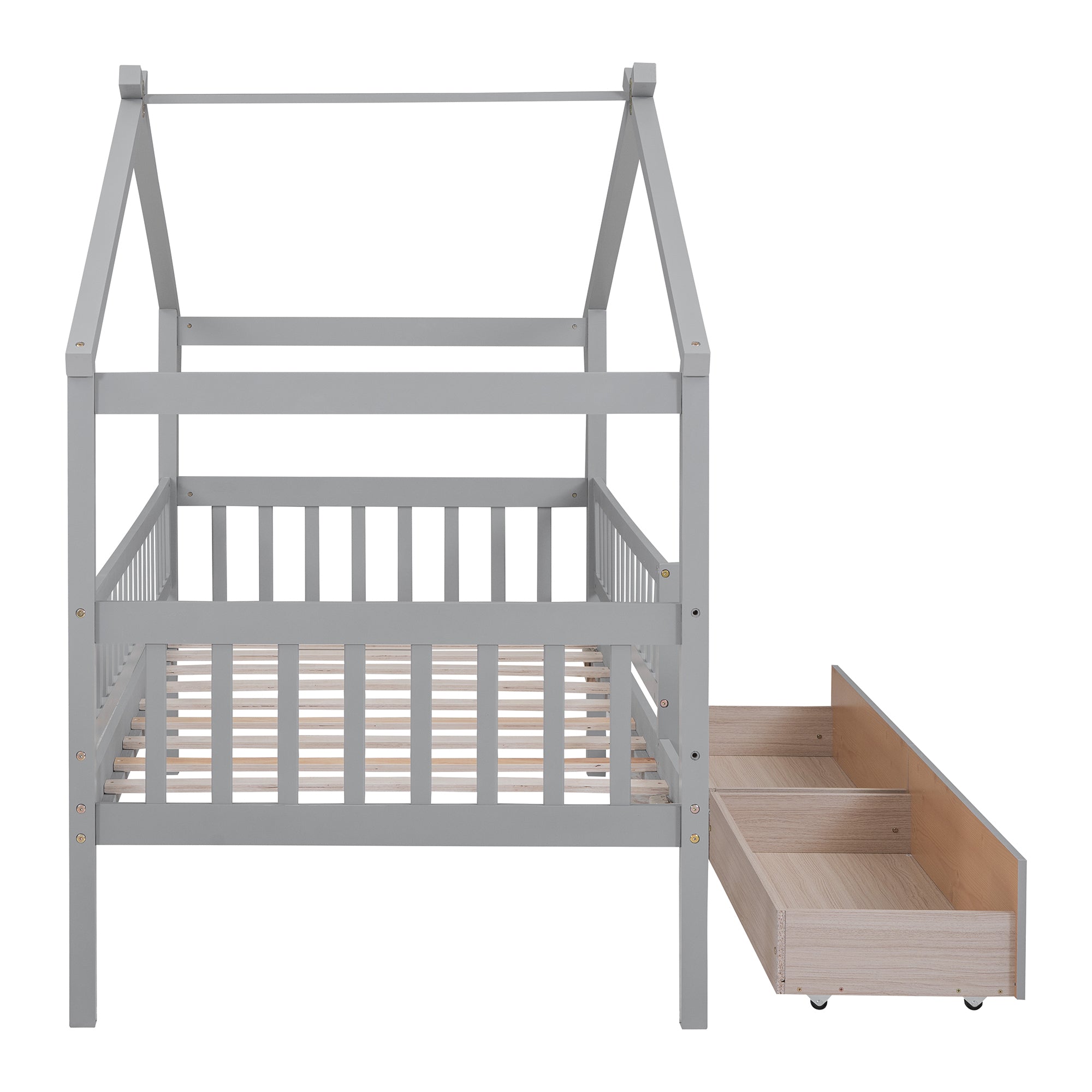 Twin Size Wooden House Bed with Two Drawers, Gray - Atlantic Fine Furniture Melbourne FL