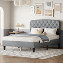 Full size Adjustable Headboard with Fine Linen Upholstery and Button Tufting for Bedroom,  Wave Top  Light Gray