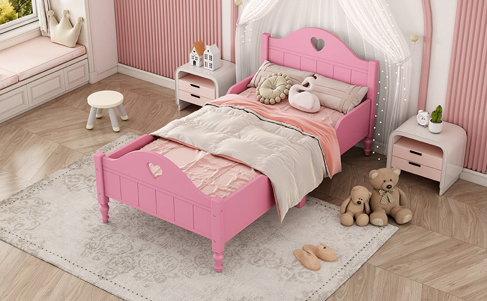 Girl's Love Princess Bed Macaron Twin Size Toddler Bed with Side Safety Rails and Headboard and Footboard , Light Pink