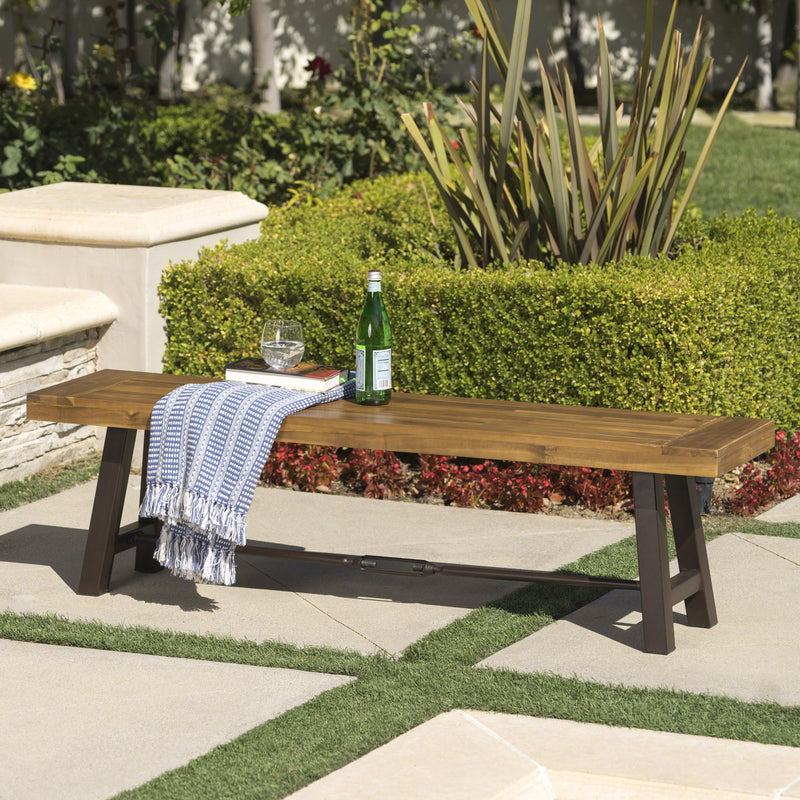 Blossom - Acacia Wood Outdoor Bench With Slat Design - Rustic
