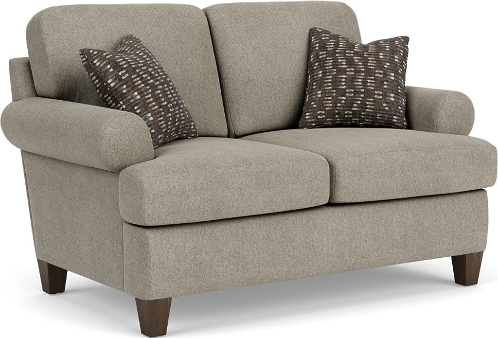 Moxy - Fabric Loveseat, T-Shaped Seat Cushion, Curved Sock Arms