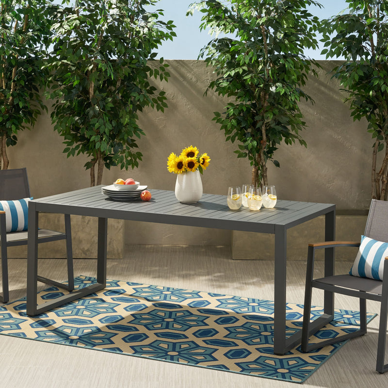 Modern Outdoor Aluminum Rectangular Dining Table With Slatted Top
