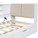 L-Shaped Daybed Corner Bed Under Bed Drawers With Storage Bookcase And Upholstered Headboard And USB Charging Ports
