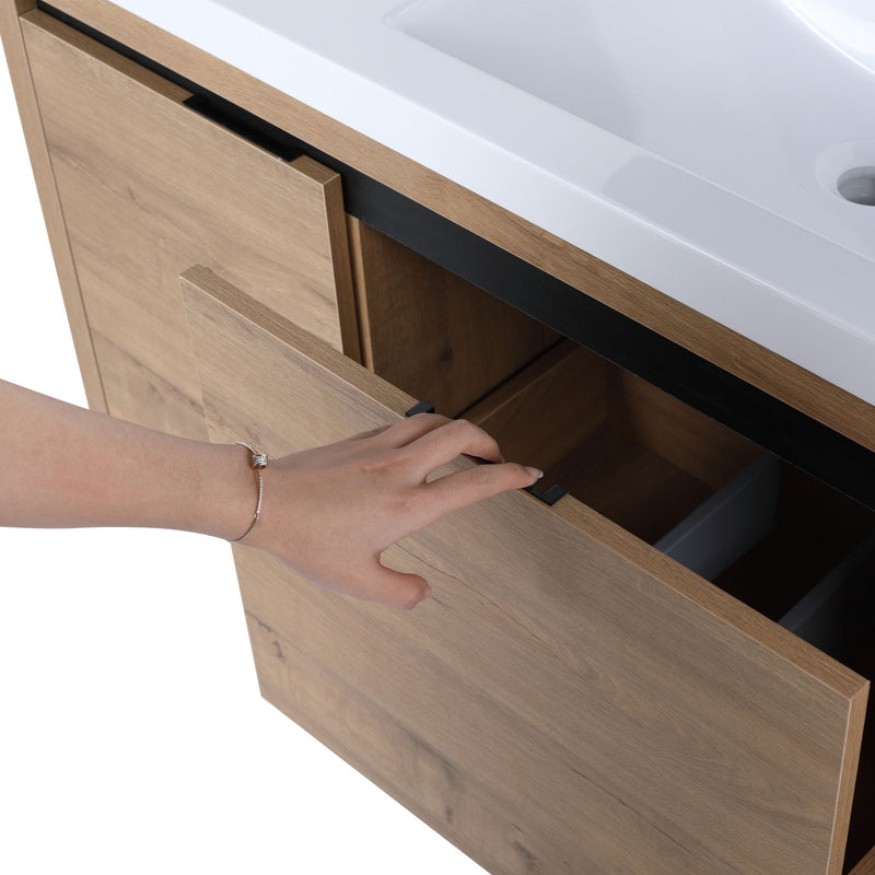 Floating Bathroom Vanity With Resin Sink And Soft Close Doors