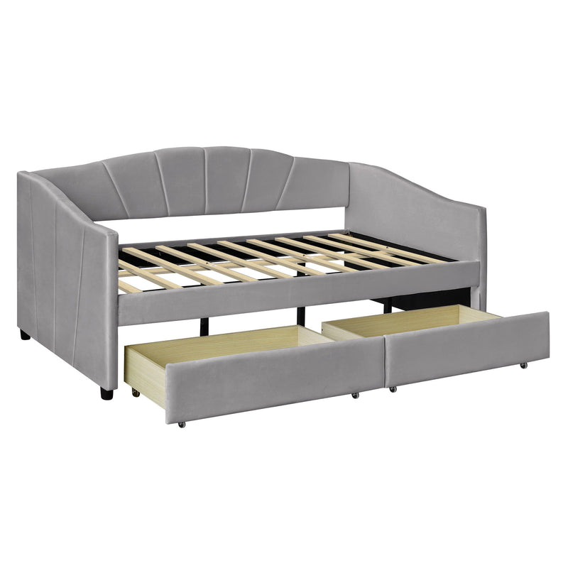 Upholstered Daybed With Two Drawers And Wood Slat